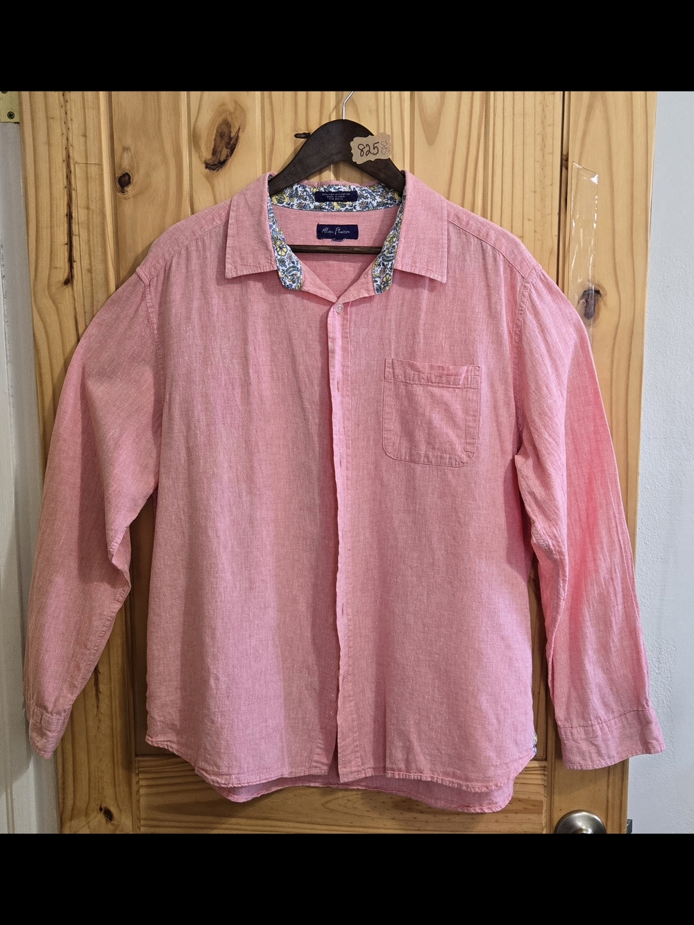 Allen Flusser Men's Linen Shirt Size XL Long Sleeve Pink Button Down Pocket